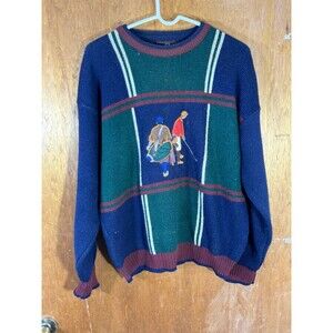 Vintage Robert Bruce Acrylic Golf Crewneck Sweater Mens XL Geometric Print‎
